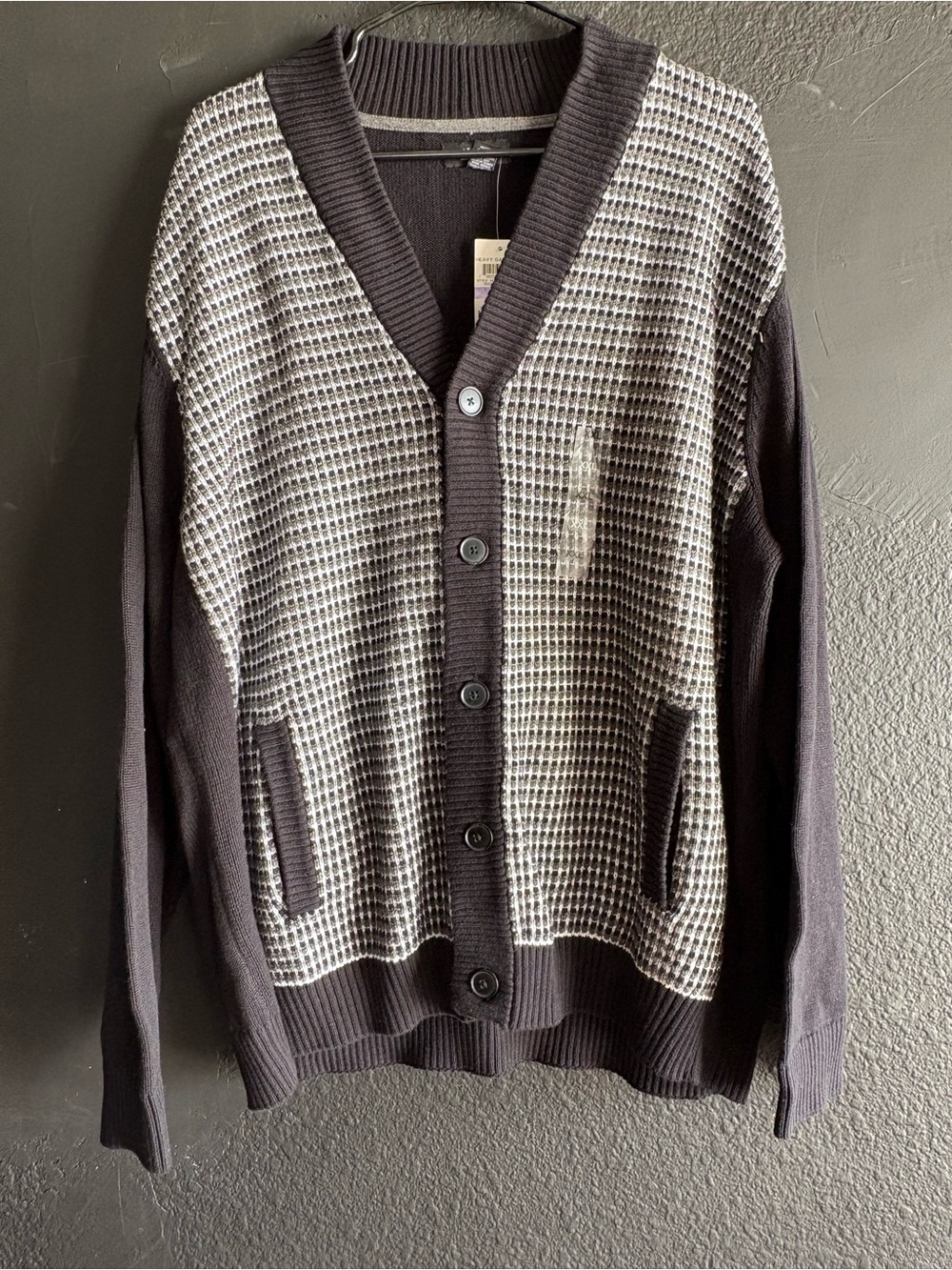 Alfani Black and Gray Houndstooth-Style Button Cardigan
